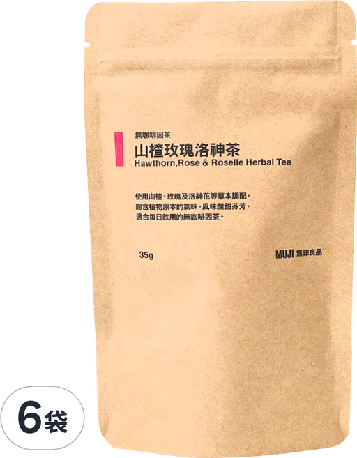 MUJI 無印良品 無咖啡因茶 山楂玫瑰洛神茶, 5g, 7包, 6袋