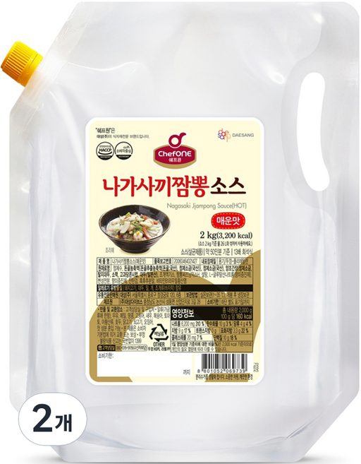 쉐프원 나가사끼짬뽕소스 매운맛, 2kg, 2개