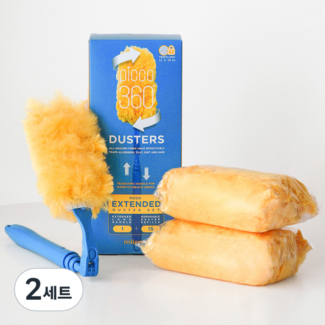 밀레마 피코 더스터 먼지떨이 옐로우 롱핸들 1p + 리필 15매 세트, YELLOW, 2세트