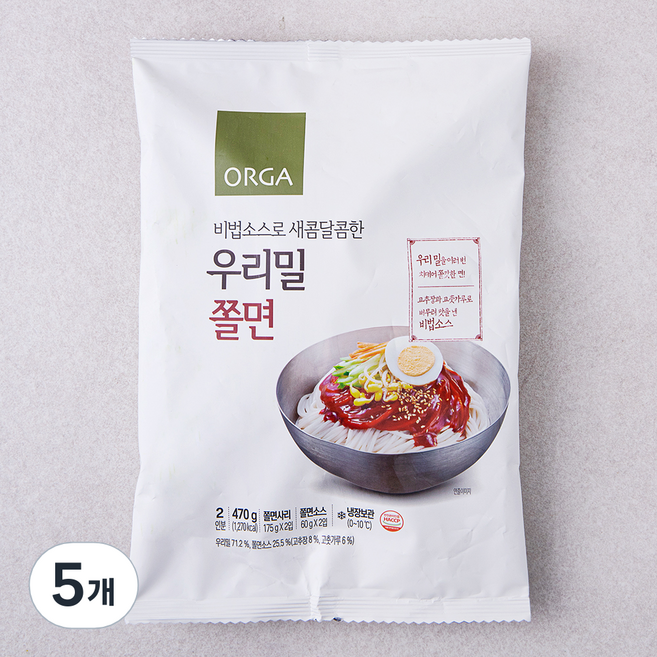 ORGA 비법소스로 새콤달콤한 우리밀 쫄면 2인분, 470g, 5개