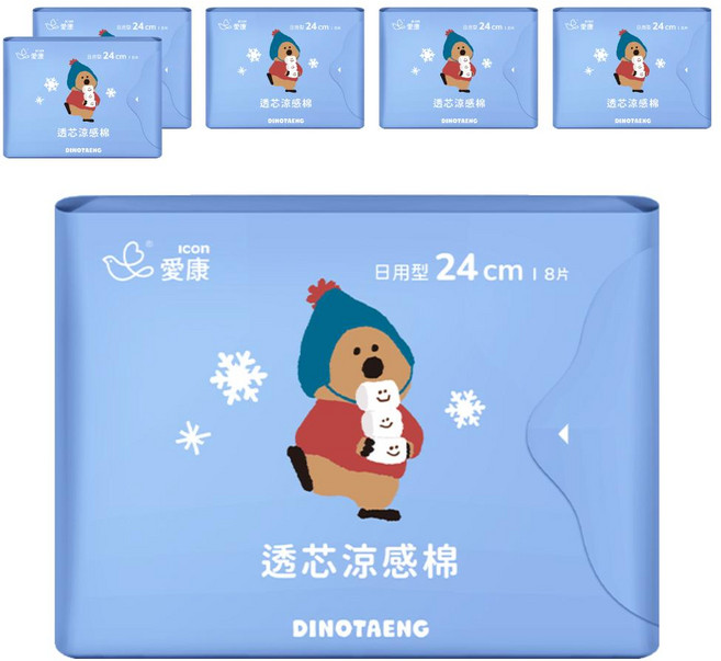 icon 愛康 DINOTAENG特別款 透芯涼感棉 護翼型, 日用型(24cm), 8片, 6包