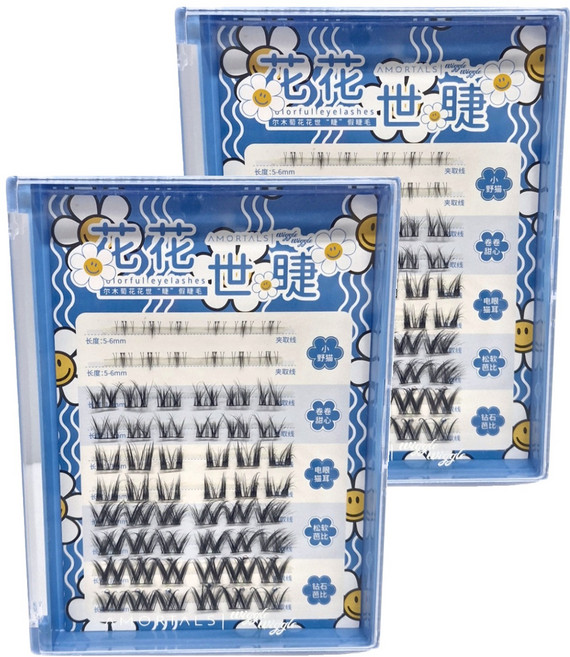 AMORTALS 爾木萄 wiggle 聯名款 花花世睫睫毛書 Set 60簇 假睫毛, 2盒, 黑色