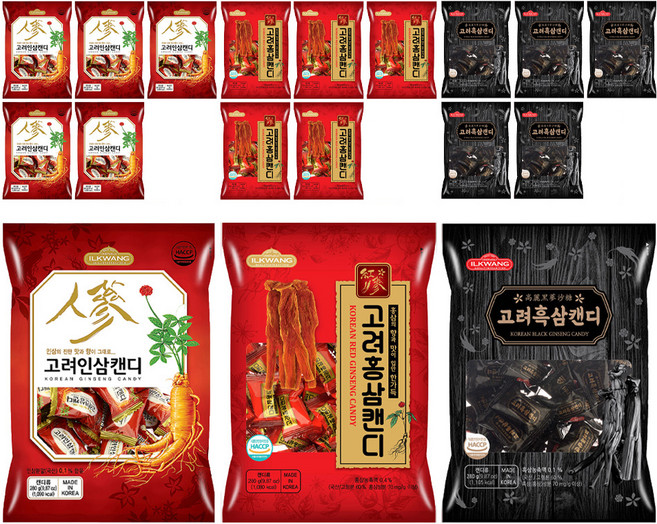 일광제과 고려홍삼캔디 280g + 고려인삼캔디2 280g + 고려흑삼캔디 280g, 840g, 6세트