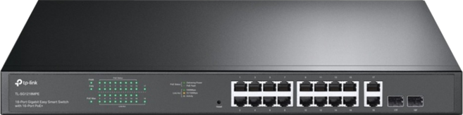 tp-link Gigabit 簡易智慧型交換器 PoE+ 16埠 + 非 PoE RJ45 2埠 + SFP 2埠, 1個, TL-SG1218MPE