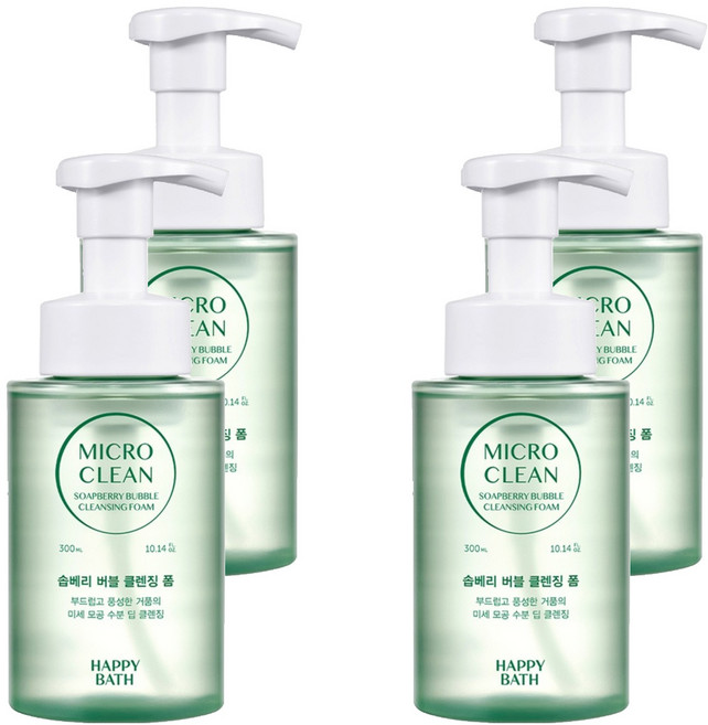 해피바스 마이크로 클린 솝베리 버블 클렌징폼, 4개, 300ml