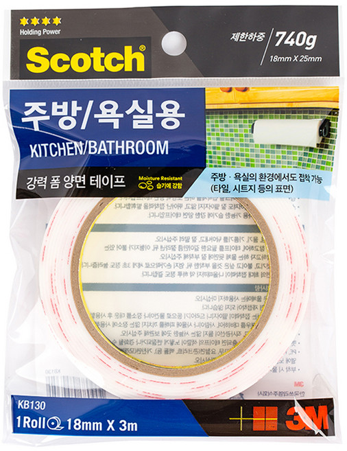 스카치 주방욕실용 폼 양면테이프 18mm x 3m, 1개