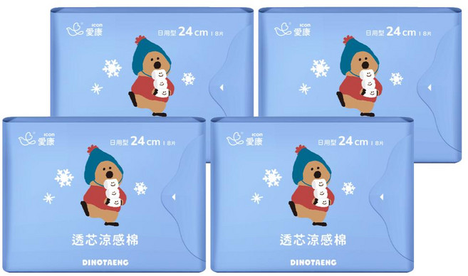 icon 愛康 DINOTAENG特別款 透芯涼感棉 護翼型, 日用型(24cm), 8片, 4包