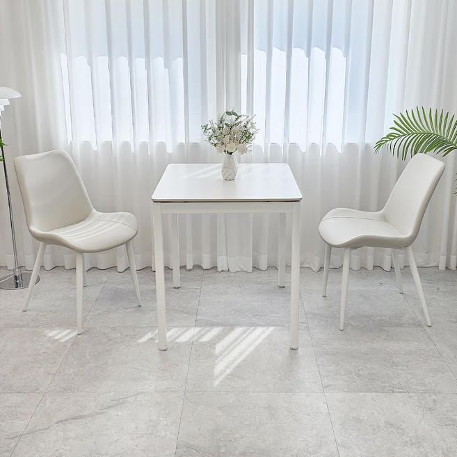 비에프컴퍼니 비앙카 화이트 세라믹 식탁 2인용 + 벨리스체어 2p 세트 방문설치, 무광 올화이트(식탁), 라이트 베이지(의자), 일반의자 2