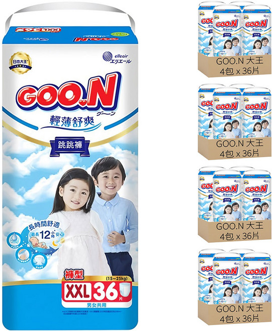 GOO.N 大王 輕薄舒爽 紙尿布 褲型 15~25kg, 2XL, 576片