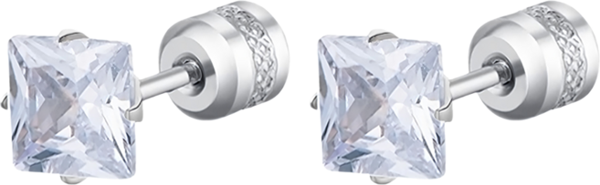 Brilliant Beauty 耀眼美人 閃耀公主方兩克拉鋯石鈦閃耀不鏽鋼耳環