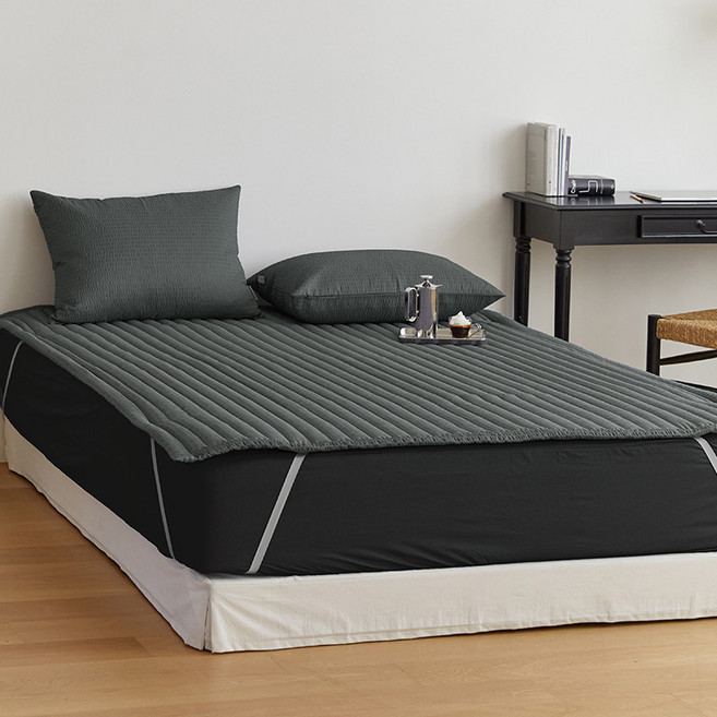 마틸라 디어썸머 시어서커 고정밴드 여름 침대패드, 차콜