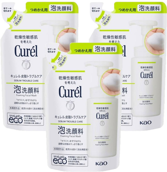 Curel 珂潤 潤浸保濕洗顏慕絲控油 補充包, 130ml, 3包
