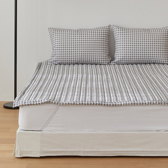 디어썸머 시어서커 고정밴드 여름 침대패드, 퓨어체크