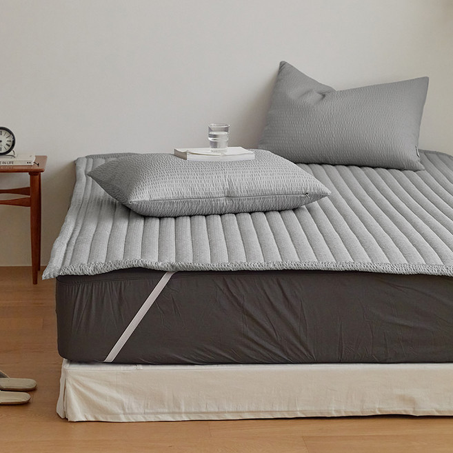 디어썸머 시어서커 고정밴드 여름 침대패드, 그레이