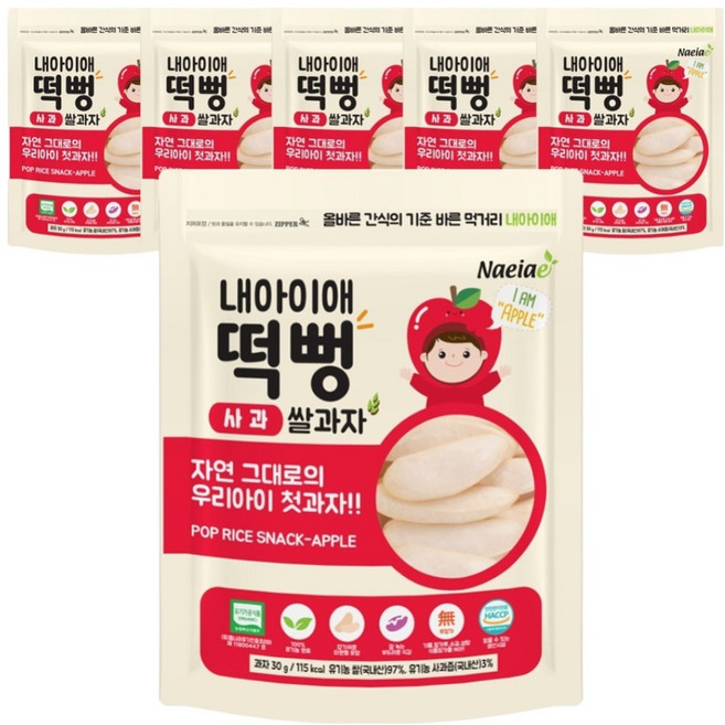 내아이애 유기농 떡뻥 쌀과자, 30g, 6개, 사과