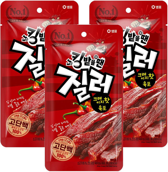 샘표 질러 크레이지핫 육포, 30g, 3개