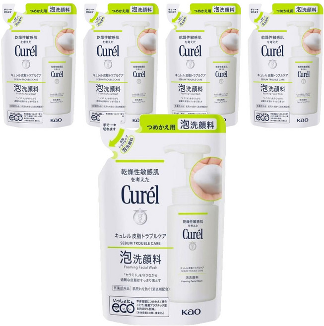 Curel 珂潤 潤浸保濕洗顏慕絲控油 補充包, 130ml, 5包