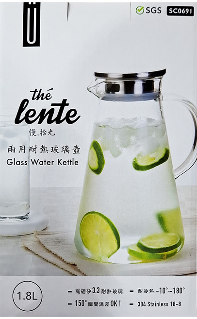 cafe lente 慢拾光 兩用玻璃壺 1.8L 高硼矽3.3耐熱玻璃 304不鏽鋼材質, 透明色, 1個
