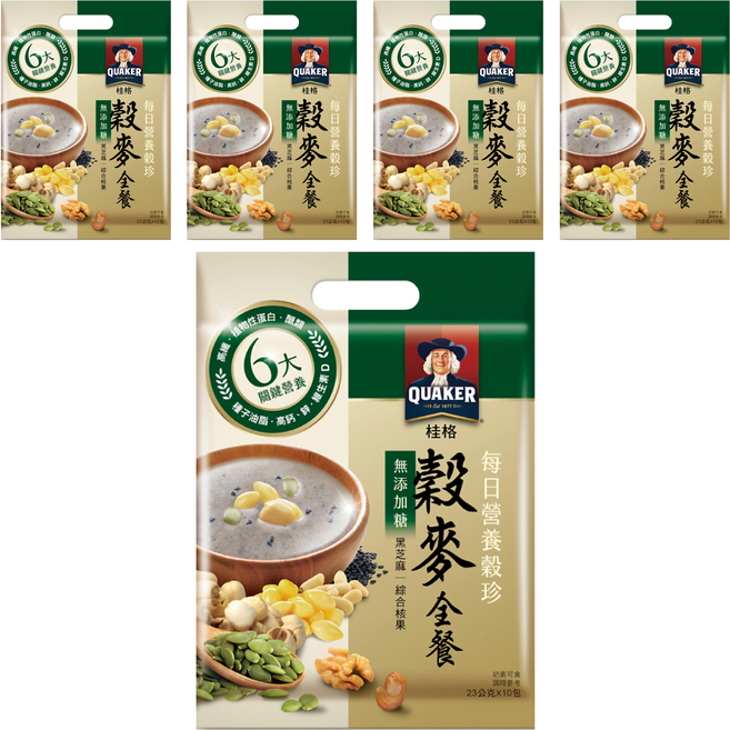 QUAKER 桂格 每日營養穀珍穀麥全餐 無添加糖 10包, 230g, 5袋