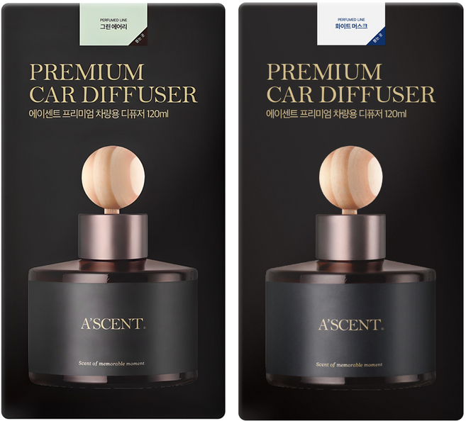 에이센트 차량용 디퓨저 120ml 2p, 그린에어리, 화이트머스크, 1세트