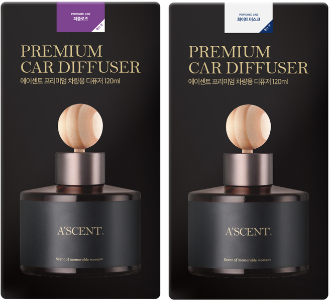 에이센트 차량용 디퓨저 120ml 2p, 퍼플로즈, 화이트머스크, 1세트