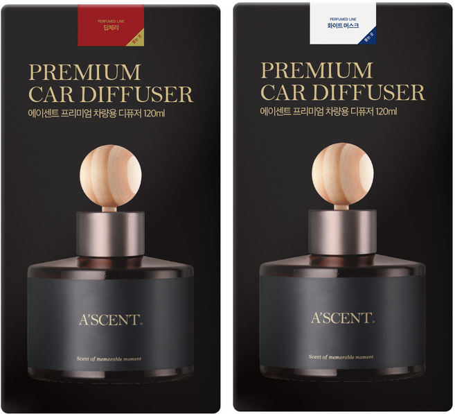에이센트 차량용 디퓨저 120ml 2p, 딥체리, 화이트머스크, 1세트