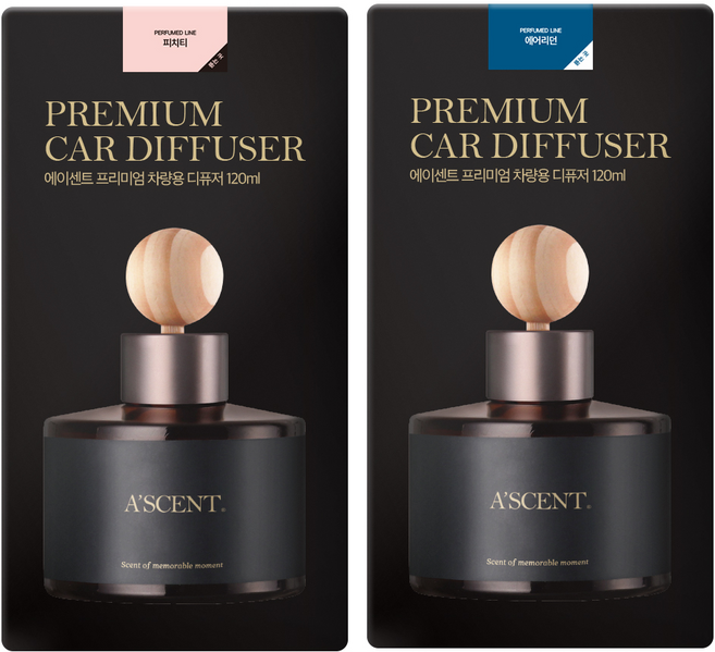 에이센트 차량용 디퓨저 120ml 2p, 피치티, 에어리던, 1세트