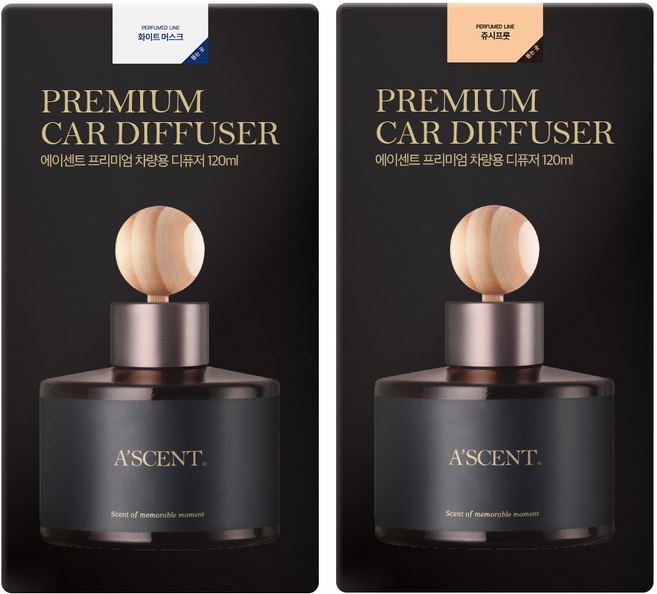 에이센트 차량용 디퓨저 120ml 2p, 화이트머스크, 쥬시프룻, 1세트
