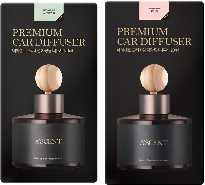 에이센트 차량용 디퓨저 120ml 2p, 그린에어리, 피치티, 1세트
