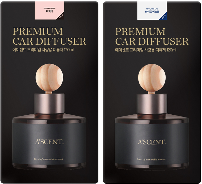 에이센트 차량용 디퓨저 120ml 2p, 피치티, 화이트머스크, 1세트