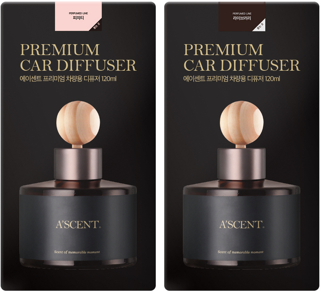 에이센트 차량용 디퓨저 120ml 2p, 피치티, 라이브러리, 1세트
