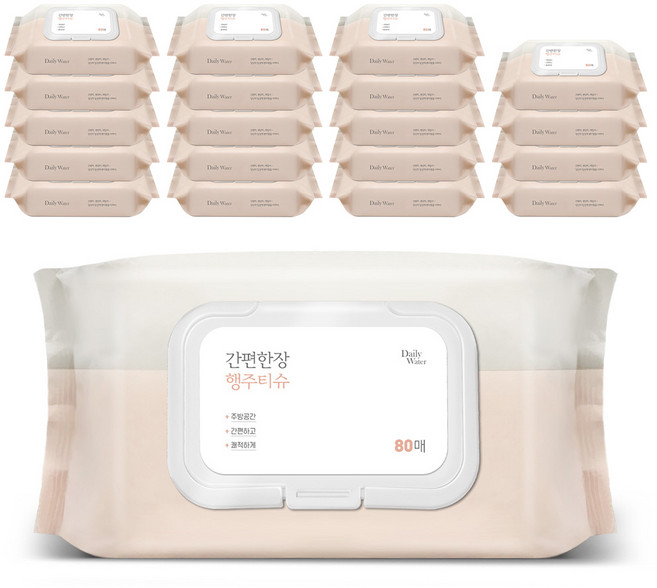 데일리워터 주방 행주 티슈 캡형 80매, 20개