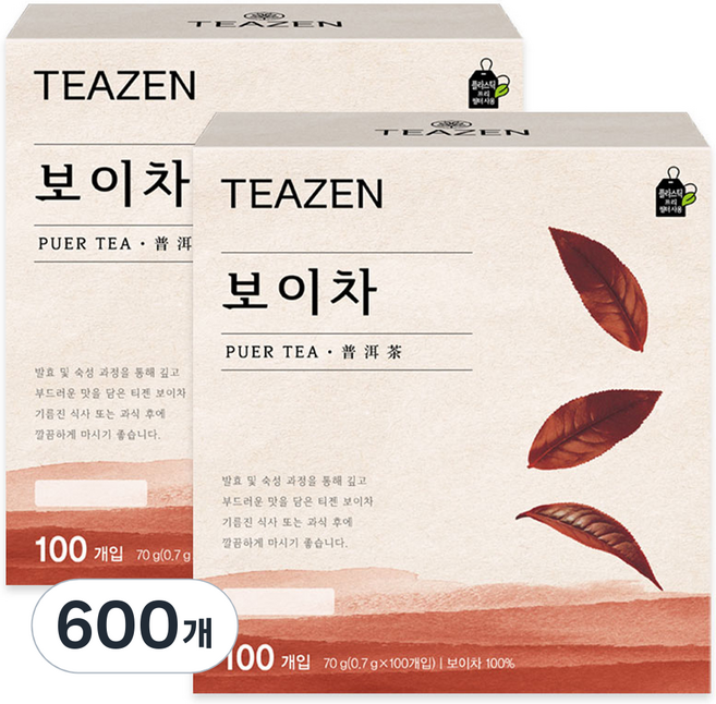 티젠 보이차 티백, 700mg, 100개입, 6개
