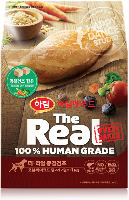 하림펫푸드 더리얼 동결건조 오븐베이크드 어덜트 강아지사료, 닭, 1kg, 1개