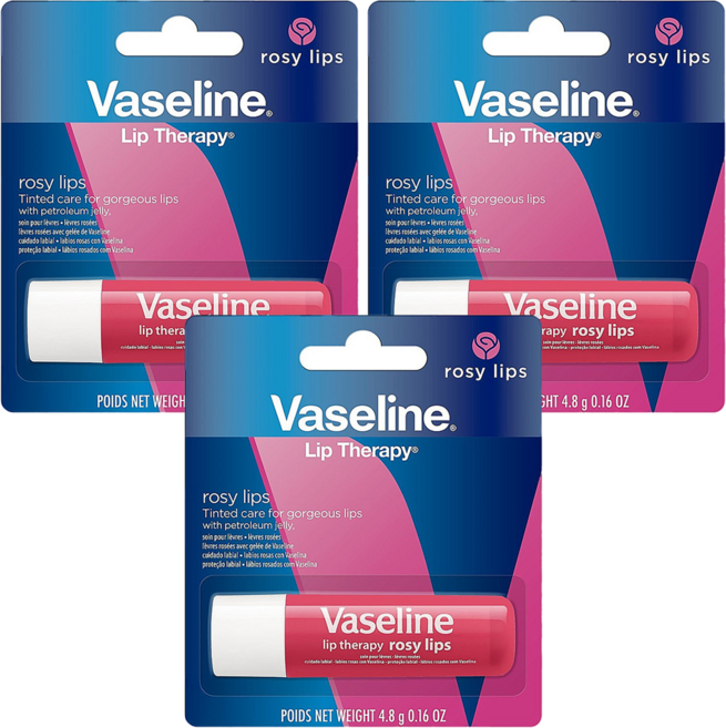 Vaseline 凡士林 Lip Therapy 護唇膏, 玫瑰潤色, 4.8g, 3支