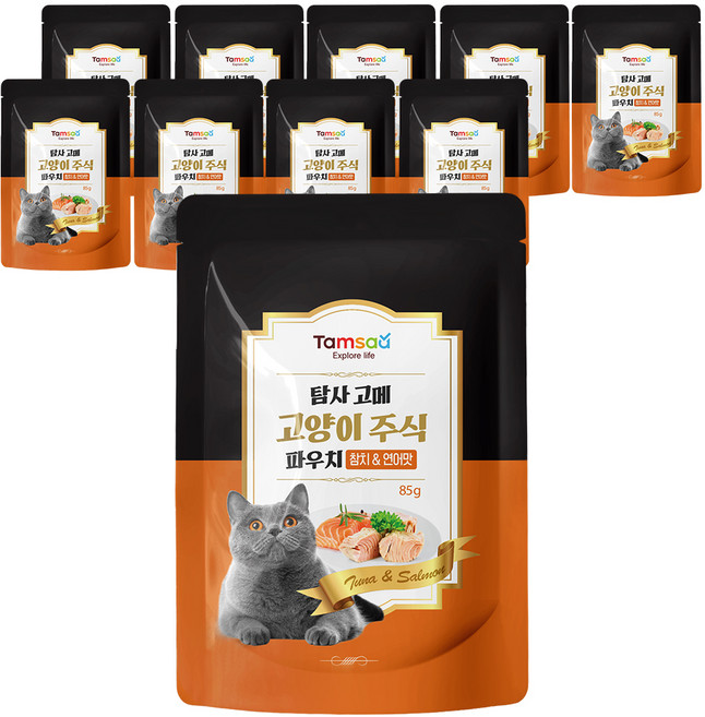 탐사 고양이 고메 주식 파우치, 참치+연어, 85g, 10개