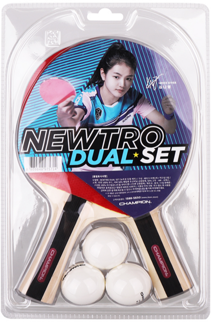 참피온 입문자용 쉐이크 라켓 2개 + 탁구공 3개, 1세트