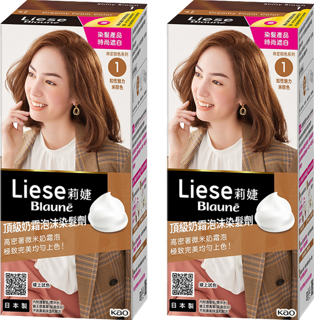 Liese 莉婕 頂級奶霜泡沫染髮劑, 1 知性魅力米棕, 2盒