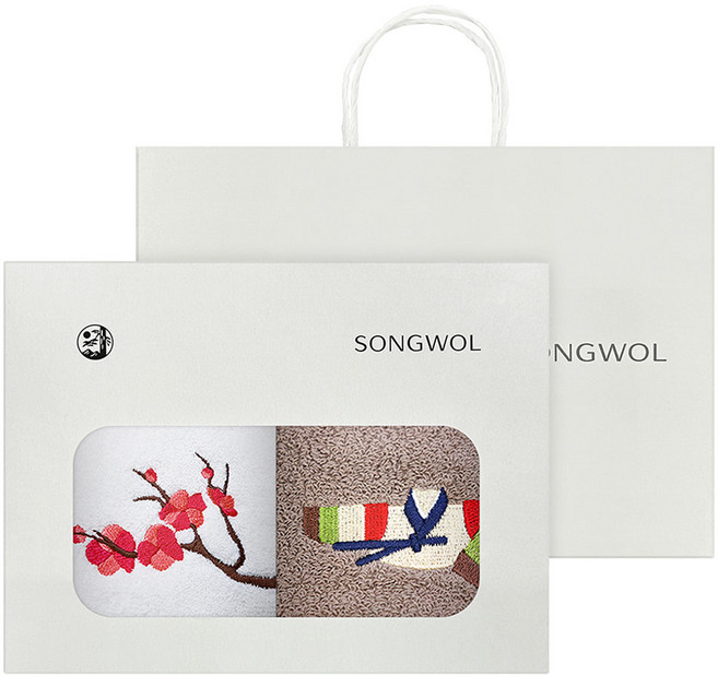 호텔컬렉션 고운자수 타월 2p 선물세트 150g 면사 + 쇼핑백, 1세트, 랜던발송