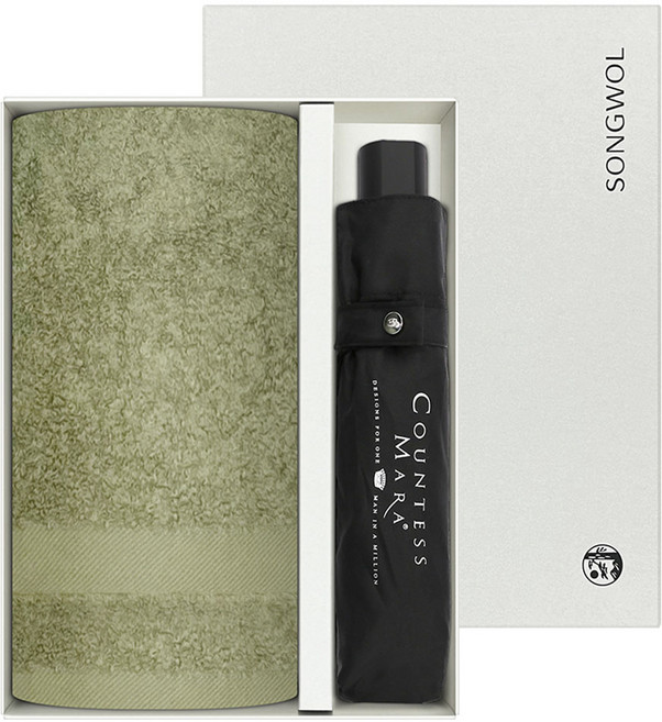 송월타월 제이드 210g 40수 코마사 + CM 3단 폰지 우산 선물세트, 랜덤발송, 2세트