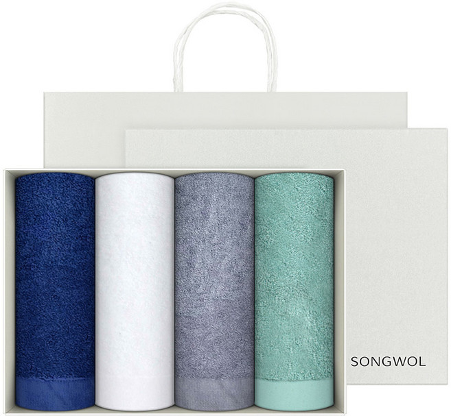 송월타월 렝스턴 호텔타월 240g 40수 코마사 4p 기프트 세트 + 쇼핑백, 랜덤발송(수건), 1세트