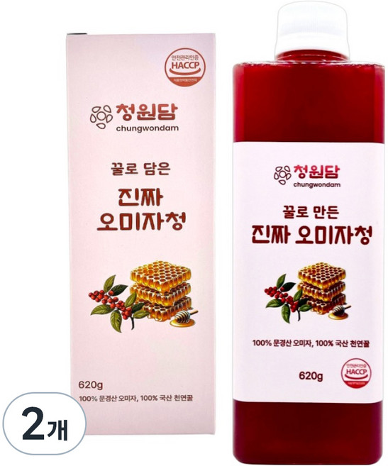 청원담 꿀로 만든 진짜 오미자청, 2개, 1개, 620ml