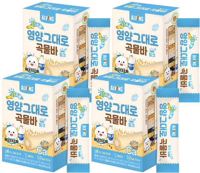 엘빈즈 11곡물 영양그대로 곡물바, 우유맛, 40g, 4개