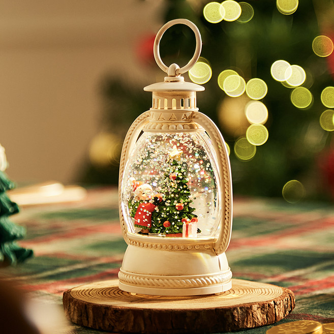 크리스마스 스노우볼 무드등 장식, 랜턴 화이트 트리, 7.9 x 6.3 x 15.2 cm, 1개