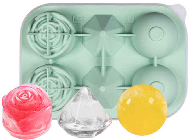 심플라인 실리콘 3가지 모양 왕얼음틀 6구, 그린, 1개
