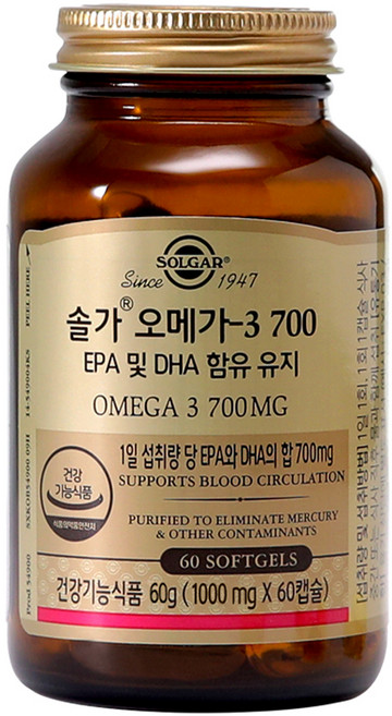 SOLGAR Omega-3膠囊 700mg, 60顆, 1罐