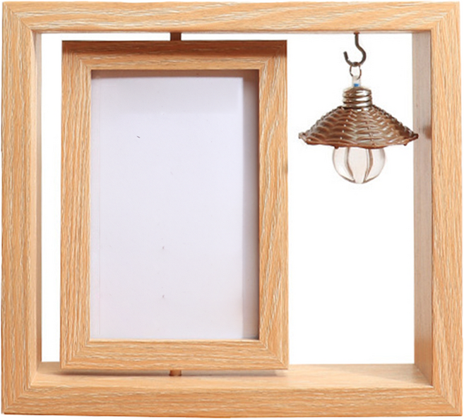 Time Leisure 創意旋轉雙面木製相框 氣氛夜燈擺飾 復古木 6吋, 1個