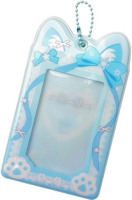 오마땅 고양이 포토카드 홀더 키링 포카파우치, 블루, 1매