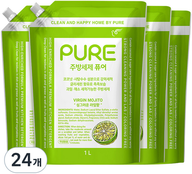 피죤퓨어 버진모히토 주방세제, 24개, 1L