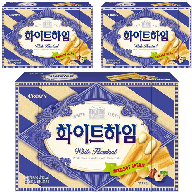 CROWN 皇冠 HEIM 榛果白巧克力夾心威化酥, 142g, 3盒
